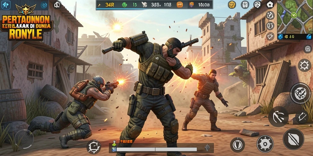 Tampilan gameplay Battle Royale yang mendebarkan di 34R.
