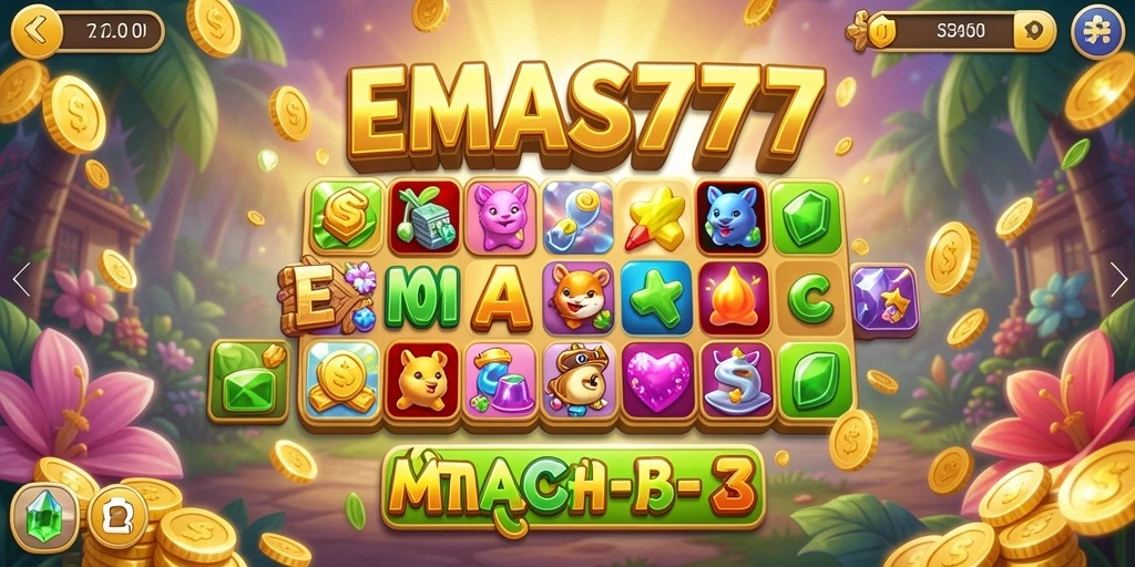 Tangkapan layar menunjukkan gameplay seru Match-3 di EMAS777.