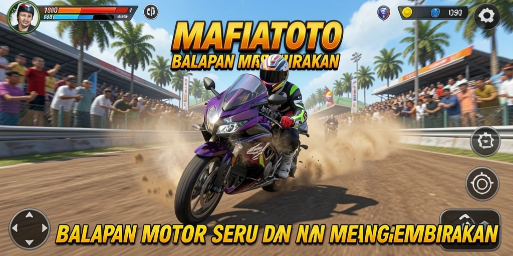 Screenshot gameplay MAFIATOTO yang menampilkan balapan motor yang intens.