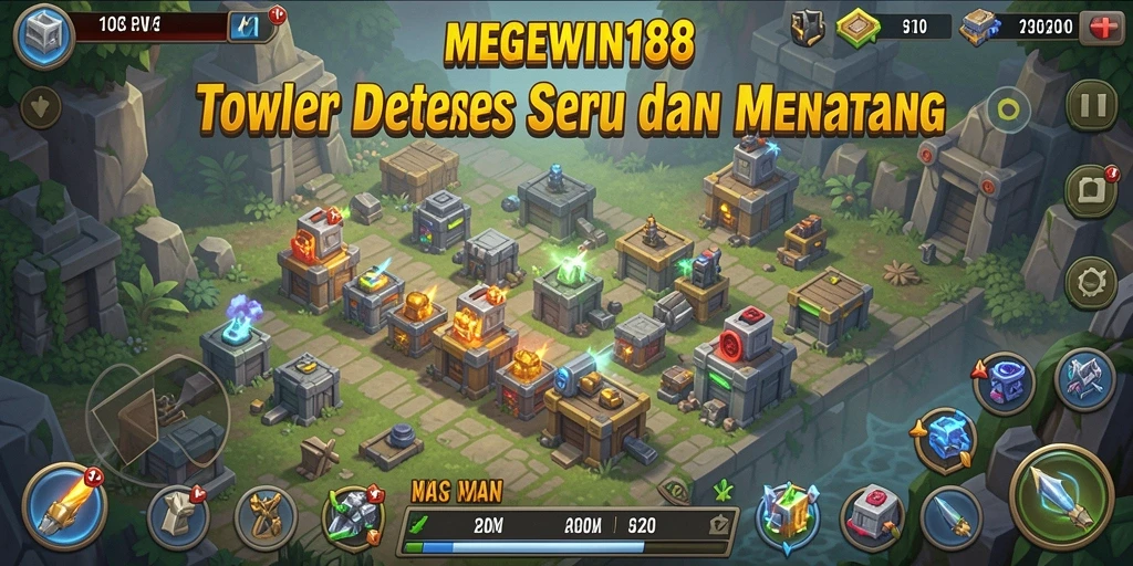 Tampilan gameplay seru di MEGEWIN188, pertahankan menara dari serangan musuh.